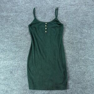 A Ellen Womens Ribbed Henley Bodycon Mini Dress Forest Green Size Large L Summer